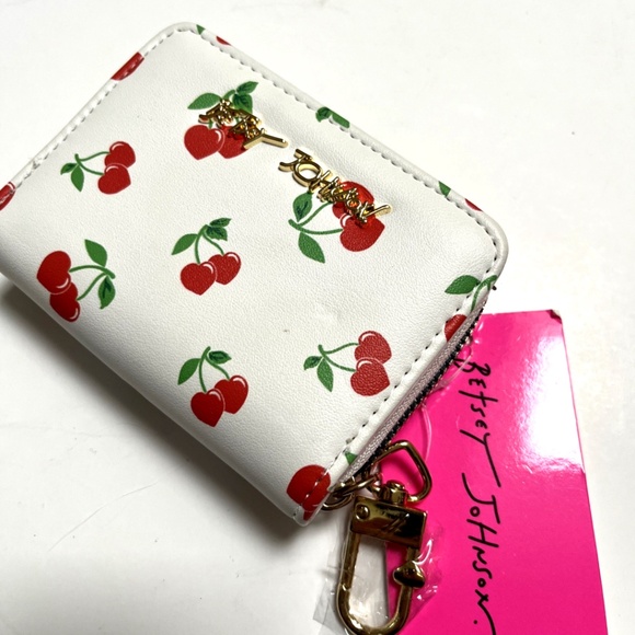 Betsey Johnson Handbags - NWT Betsey Johnson Cherry Print Zip Around Wallet Keychain ID Card Holder